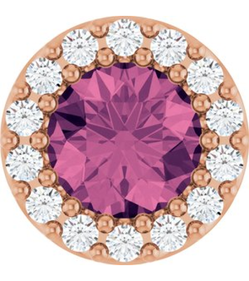 88590 Pendant Set 14K Rose Round Natural Pink Tourmaline 5Mm 110 Ctw Natural Diamond I1, G-H Polished Natural Pink Tourmaline And 110 Ctw Natural Diamond Halo-Style Pendant