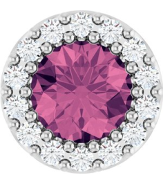 88590 Pendant Set Platinum Round Natural Pink Tourmaline 5Mm 110 Ctw Natural Diamond Si2-Si3, G-H Polished Natural Pink Tourmaline And 110 Ctw Natural Diamond Halo-Style Pendant