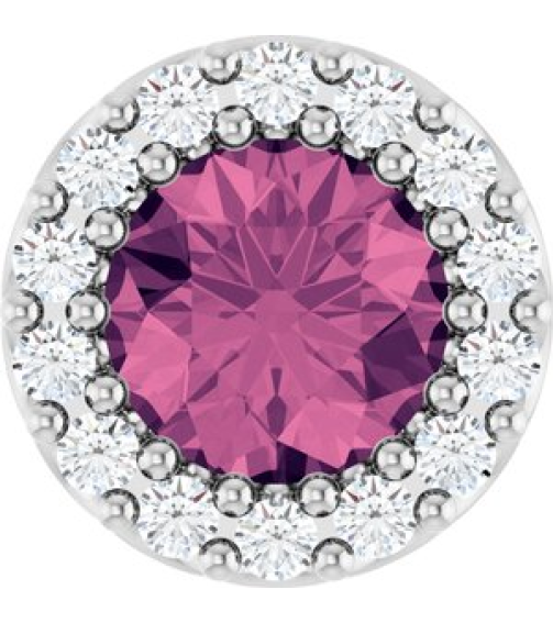 88590 Pendant Set Platinum Round Natural Pink Tourmaline 5Mm 110 Ctw Natural Diamond Si2-Si3, G-H Polished Natural Pink Tourmaline And 110 Ctw Natural Diamond Halo-Style Pendant
