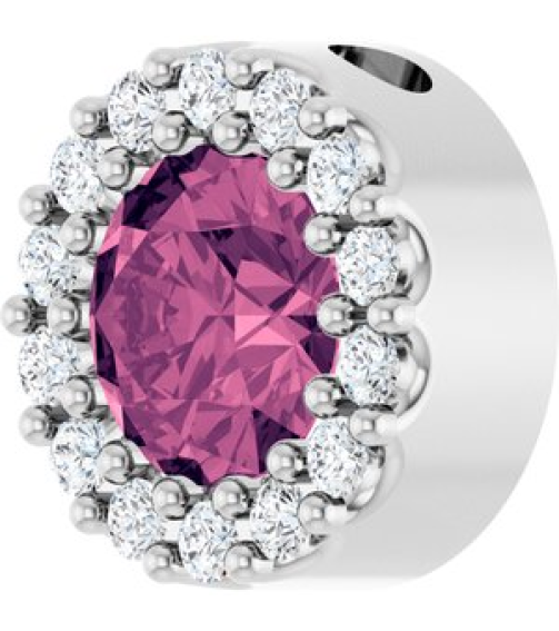 88590 Pendant Set Platinum Round Natural Pink Tourmaline 5Mm 110 Ctw Natural Diamond Si2-Si3, G-H Polished Natural Pink Tourmaline And 110 Ctw Natural Diamond Halo-Style Pendant