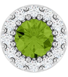 88590 Pendant Set Platinum Round Natural Peridot 4Mm 0.08 Ctw Natural Diamond Si2-Si3, G-H Polished Natural Peridot And .08 Ctw Natural Diamond Halo-Style Pendant