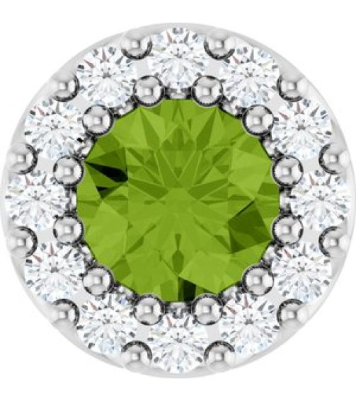 88590 Pendant Set Platinum Round Natural Peridot 4Mm 0.08 Ctw Natural Diamond Si2-Si3, G-H Polished Natural Peridot And .08 Ctw Natural Diamond Halo-Style Pendant