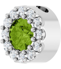 88590 Pendant Set Platinum Round Natural Peridot 4Mm 0.08 Ctw Natural Diamond Si2-Si3, G-H Polished Natural Peridot And .08 Ctw Natural Diamond Halo-Style Pendant