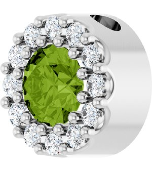 88590 Pendant Set Platinum Round Natural Peridot 4Mm 0.08 Ctw Natural Diamond Si2-Si3, G-H Polished Natural Peridot And .08 Ctw Natural Diamond Halo-Style Pendant