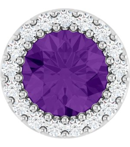 88590 Pendant Set Sterling Silver Round Natural Amethyst 6Mm 18 Ctw Natural Diamond I1, G-H Polished Natural Amethyst And 18 Ctw Natural Diamond Halo-Style Pendant