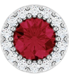 88590 Pendant Set Platinum Round Lab-Grown Ruby 5Mm 110 Ctw Natural Diamond Si2-Si3, G-H Polished Lab-Grown Ruby And 110 Ctw Natural Diamond Halo-Style Pendant