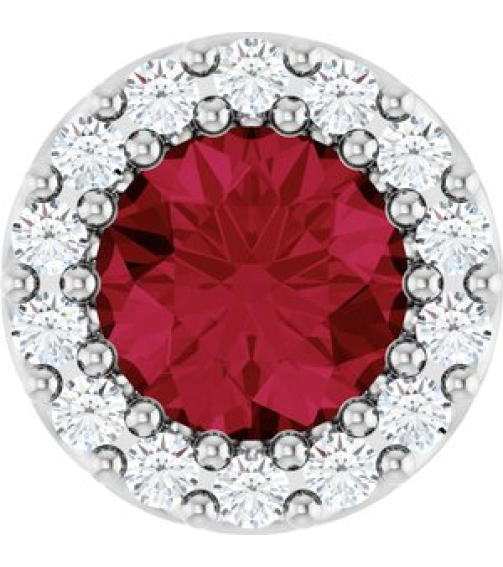 88590 Pendant Set Platinum Round Lab-Grown Ruby 5Mm 110 Ctw Natural Diamond Si2-Si3, G-H Polished Lab-Grown Ruby And 110 Ctw Natural Diamond Halo-Style Pendant