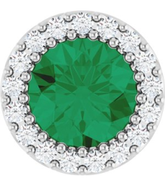 88590 Pendant Set Sterling Silver Round Natural Emerald 6Mm 18 Ctw Natural Diamond I1, G-H Polished Natural Emerald And 18 Ctw Natural Diamond Halo-Style Pendant