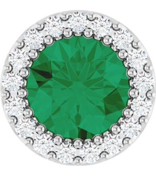 88590 Pendant Set Sterling Silver Round Natural Emerald 6Mm 18 Ctw Natural Diamond I1, G-H Polished Natural Emerald And 18 Ctw Natural Diamond Halo-Style Pendant