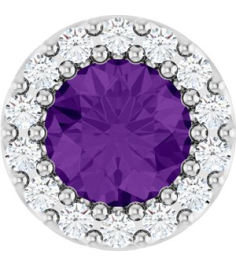 88590 Pendant Set Sterling Silver Round Natural Amethyst 5Mm 110 Ctw Natural Diamond I1, G-H Polished Natural Amethyst And 110 Ctw Natural Diamond Halo-Style Pendant