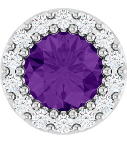 88590 Pendant Set Sterling Silver Round Natural Amethyst 5Mm 110 Ctw Natural Diamond I1, G-H Polished Natural Amethyst And 110 Ctw Natural Diamond Halo-Style Pendant
