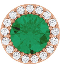 88590 Pendant Set 14K Rose Round Lab-Grown Emerald 6Mm 18 Ctw Natural Diamond I1, G-H Polished Lab-Grown Emerald And 18 Ctw Natural Diamond Halo-Style Pendant