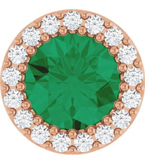 88590 Pendant Set 14K Rose Round Lab-Grown Emerald 6Mm 18 Ctw Natural Diamond I1, G-H Polished Lab-Grown Emerald And 18 Ctw Natural Diamond Halo-Style Pendant