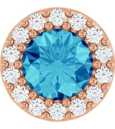 88590 Pendant Set 14K Rose Round Natural Blue Zircon 5Mm 110 Ctw Natural Diamond I1, G-H Polished Natural Blue Zircon And 110 Ctw Natural Diamond Halo-Style Pendant