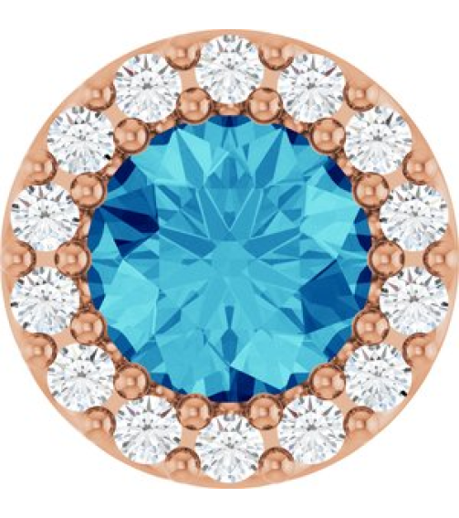 88590 Pendant Set 14K Rose Round Natural Blue Zircon 5Mm 110 Ctw Natural Diamond I1, G-H Polished Natural Blue Zircon And 110 Ctw Natural Diamond Halo-Style Pendant