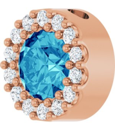 88590 Pendant Set 14K Rose Round Natural Blue Zircon 5Mm 110 Ctw Natural Diamond I1, G-H Polished Natural Blue Zircon And 110 Ctw Natural Diamond Halo-Style Pendant