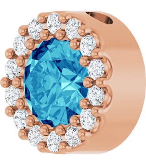 88590 Pendant Set 14K Rose Round Natural Blue Zircon 5Mm 110 Ctw Natural Diamond I1, G-H Polished Natural Blue Zircon And 110 Ctw Natural Diamond Halo-Style Pendant