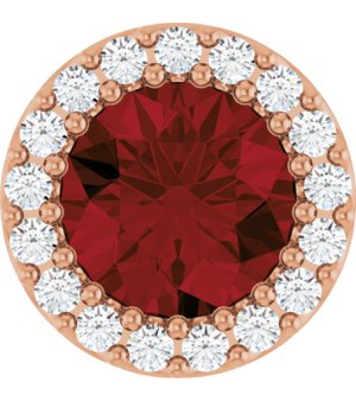 88590 Pendant Set 14K Rose Round Natural Mozambique Garnet 6Mm 18 Ctw Natural Diamond I1, G-H Polished Natural Mozambique Garnet And 18 Ctw Natural Diamond Halo-Style Pendant