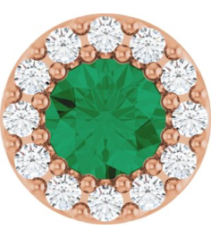 88590 Pendant Set 14K Rose Round Lab-Grown Emerald 4Mm 0.08 Ctw Natural Diamond I1, G-H Polished Lab-Grown Emerald And .08 Ctw Natural Diamond Halo-Style Pendant