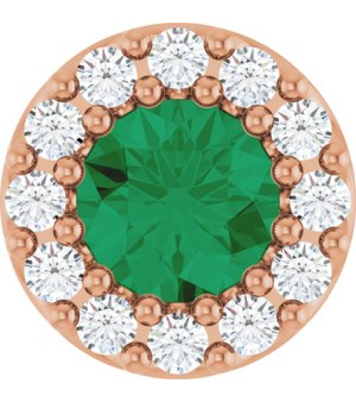 88590 Pendant Set 14K Rose Round Lab-Grown Emerald 4Mm 0.08 Ctw Natural Diamond I1, G-H Polished Lab-Grown Emerald And .08 Ctw Natural Diamond Halo-Style Pendant