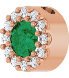88590 Pendant Set 14K Rose Round Lab-Grown Emerald 4Mm 0.08 Ctw Natural Diamond I1, G-H Polished Lab-Grown Emerald And .08 Ctw Natural Diamond Halo-Style Pendant