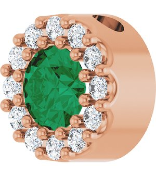 88590 Pendant Set 14K Rose Round Lab-Grown Emerald 4Mm 0.08 Ctw Natural Diamond I1, G-H Polished Lab-Grown Emerald And .08 Ctw Natural Diamond Halo-Style Pendant