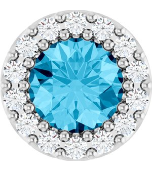 88590 Pendant Set Sterling Silver Round Natural Aquamarine 5Mm 110 Ctw Natural Diamond I1, G-H Polished Natural Aquamarine And 110 Ctw Natural Diamond Halo-Style Pendant