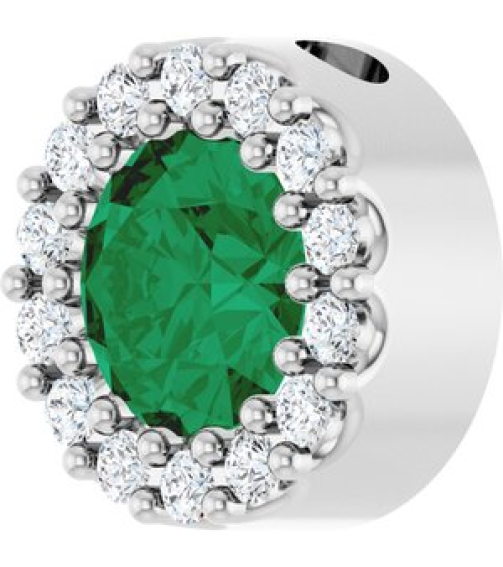 88590 Pendant Set Sterling Silver Round Natural Emerald 5Mm 110 Ctw Natural Diamond I1, G-H Polished Natural Emerald And 110 Ctw Natural Diamond Halo-Style Pendant