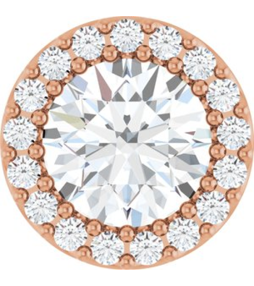 88590 Pendant Set 14K Rose Round Natural White Sapphire 6Mm 18 Ctw Natural Diamond I1, G-H Polished Natural White Sapphire And 18 Ctw Natural Diamond Halo-Style Pendant