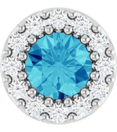 88590 Pendant Set Platinum Round Natural Blue Zircon 4Mm 0.08 Ctw Natural Diamond Si2-Si3, G-H Polished Natural Blue Zircon And .08 Ctw Natural Diamond Halo-Style Pendant