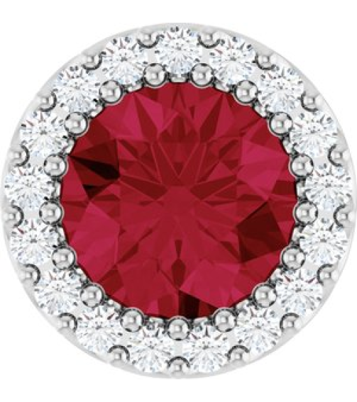 88590 Pendant Set Sterling Silver Round Lab-Grown Ruby 6Mm 18 Ctw Natural Diamond I1, G-H Polished Lab-Grown Ruby And 18 Ctw Natural Diamond Halo-Style Pendant