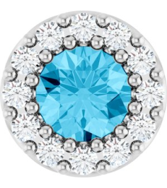 88590 Pendant Set Sterling Silver Round Natural Aquamarine 4Mm 0.08 Ctw Natural Diamond I1, G-H Polished Natural Aquamarine And .08 Ctw Natural Diamond Halo-Style Pendant