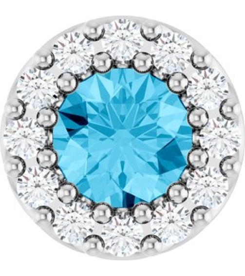 88590 Pendant Set Sterling Silver Round Natural Aquamarine 4Mm 0.08 Ctw Natural Diamond I1, G-H Polished Natural Aquamarine And .08 Ctw Natural Diamond Halo-Style Pendant
