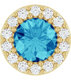 88590 Pendant Set 14K Yellow Round Natural Blue Zircon 5Mm 110 Ctw Natural Diamond I1, G-H Polished Natural Blue Zircon And 110 Ctw Natural Diamond Halo-Style Pendant