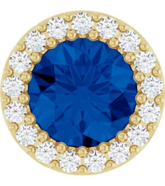 88590 Pendant Set 14K Yellow Round Lab-Grown Blue Sapphire 6Mm 18 Ctw Natural Diamond I1, G-H Polished Lab-Grown Blue Sapphire And 18 Ctw Natural Diamond Halo-Style Pendant