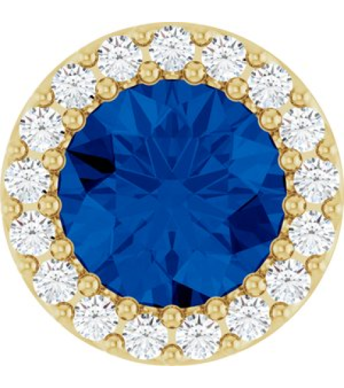 88590 Pendant Set 14K Yellow Round Lab-Grown Blue Sapphire 6Mm 18 Ctw Natural Diamond I1, G-H Polished Lab-Grown Blue Sapphire And 18 Ctw Natural Diamond Halo-Style Pendant