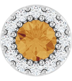 88590 Pendant Set Sterling Silver Round Natural Citrine 4Mm 0.08 Ctw Natural Diamond I1, G-H Polished Natural Citrine And .08 Ctw Natural Diamond Halo-Style Pendant