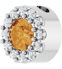 88590 Pendant Set Sterling Silver Round Natural Citrine 4Mm 0.08 Ctw Natural Diamond I1, G-H Polished Natural Citrine And .08 Ctw Natural Diamond Halo-Style Pendant