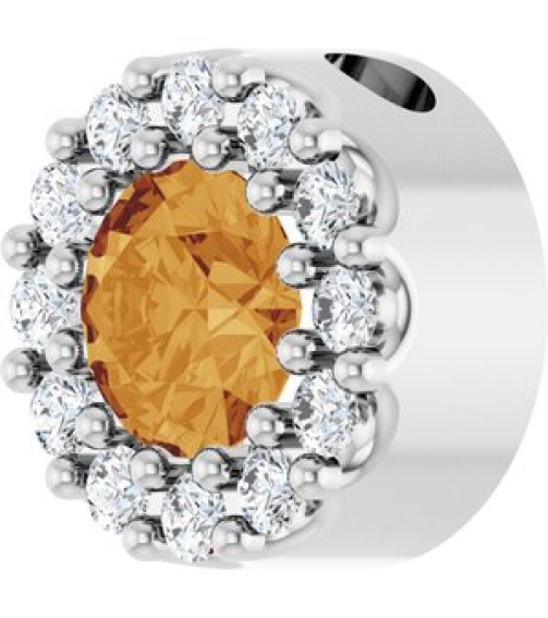 88590 Pendant Set Sterling Silver Round Natural Citrine 4Mm 0.08 Ctw Natural Diamond I1, G-H Polished Natural Citrine And .08 Ctw Natural Diamond Halo-Style Pendant
