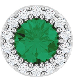 88590 Pendant Set Platinum Round Natural Emerald 5Mm 110 Ctw Natural Diamond Si2-Si3, G-H Polished Natural Emerald And 110 Ctw Natural Diamond Halo-Style Pendant