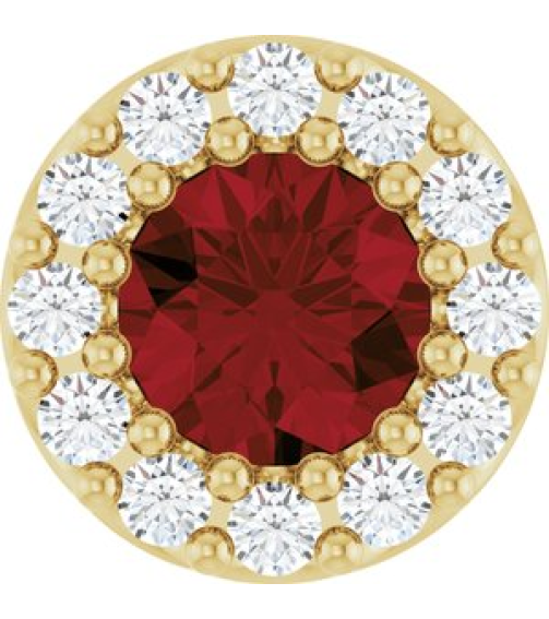 88590 Pendant Set 14K Yellow Round Natural Mozambique Garnet 4Mm 0.08 Ctw Natural Diamond I1, G-H Polished Natural Mozambique Garnet And .08 Ctw Natural Diamond Halo-Style Pendant
