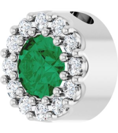 88590 Pendant Set Platinum Round Natural Emerald 4Mm 0.08 Ctw Natural Diamond Si2-Si3, G-H Polished Natural Emerald And .08 Ctw Natural Diamond Halo-Style Pendant