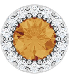 88590 Pendant Set Platinum Round Natural Citrine 5Mm 110 Ctw Natural Diamond Si2-Si3, G-H Polished Natural Citrine And 110 Ctw Natural Diamond Halo-Style Pendant