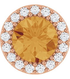 88590 Pendant Set 14K Rose Round Natural Citrine 6Mm 18 Ctw Natural Diamond I1, G-H Polished Natural Citrine And 18 Ctw Natural Diamond Halo-Style Pendant