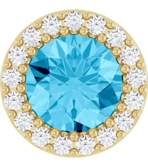 88590 Pendant Set 14K Yellow Round Natural Aquamarine 6Mm 18 Ctw Natural Diamond I1, G-H Polished Natural Aquamarine And 18 Ctw Natural Diamond Halo-Style Pendant
