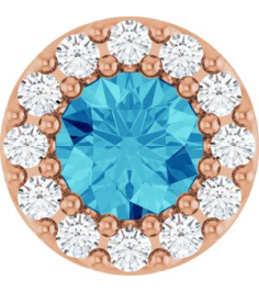 88590 Pendant Set 14K Rose Round Natural Blue Zircon 4Mm 0.08 Ctw Natural Diamond I1, G-H Polished Natural Blue Zircon And .08 Ctw Natural Diamond Halo-Style Pendant