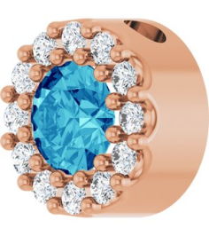 88590 Pendant Set 14K Rose Round Natural Blue Zircon 4Mm 0.08 Ctw Natural Diamond I1, G-H Polished Natural Blue Zircon And .08 Ctw Natural Diamond Halo-Style Pendant