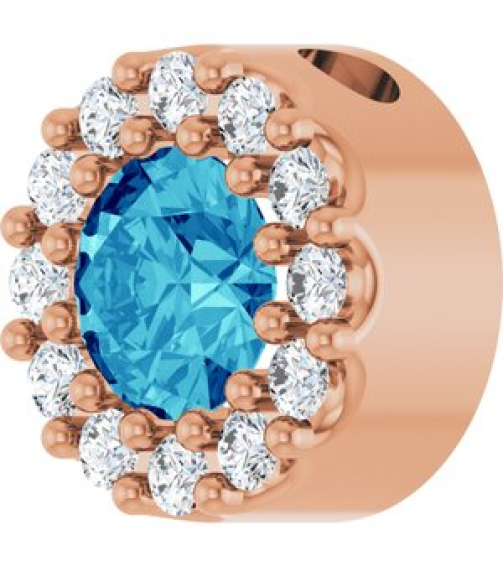 88590 Pendant Set 14K Rose Round Natural Blue Zircon 4Mm 0.08 Ctw Natural Diamond I1, G-H Polished Natural Blue Zircon And .08 Ctw Natural Diamond Halo-Style Pendant