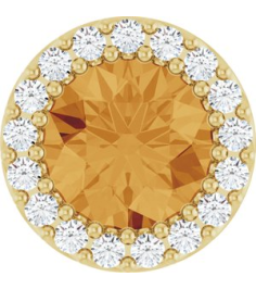 88590 Pendant Set 14K Yellow Round Natural Citrine 6Mm 18 Ctw Natural Diamond I1, G-H Polished Natural Citrine And 18 Ctw Natural Diamond Halo-Style Pendant