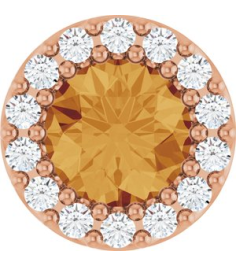 88590 Pendant Set 14K Rose Round Natural Citrine 5Mm 110 Ctw Natural Diamond I1, G-H Polished Natural Citrine And 110 Ctw Natural Diamond Halo-Style Pendant